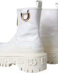 Dolce & Gabbana White Leather Rubber Logo Ankle Boots Shoes