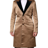 Dolce & Gabbana Brown Silk Single Breasted Trench Coat Jacket