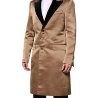 Dolce & Gabbana Brown Silk Single Breasted Trench Coat Jacket