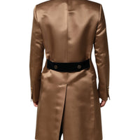 Dolce & Gabbana Brown Silk Single Breasted Trench Coat Jacket