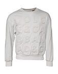 Dolce & Gabbana White Embossed Logo Cotton Crew Neck Sweater