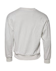 Dolce & Gabbana White Embossed Logo Cotton Crew Neck Sweater