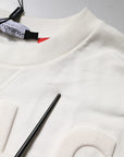Dolce & Gabbana White Embossed Logo Cotton Crew Neck Sweater