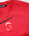 Dolce & Gabbana Red Embossed Logo Cotton Crew Neck Sweater