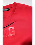 Dolce & Gabbana Red Embossed Logo Cotton Crew Neck Sweater
