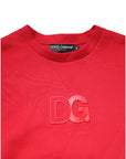Dolce & Gabbana Red Embossed Logo Cotton Crew Neck Sweater