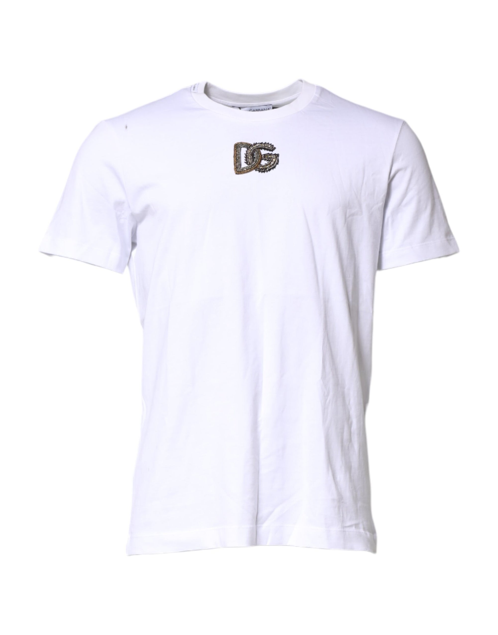 Dolce & Gabbana White Logo Embroidery Crew Neck T-shirt