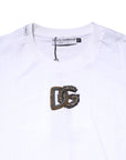 Dolce & Gabbana White Logo Embroidery Crew Neck T-shirt