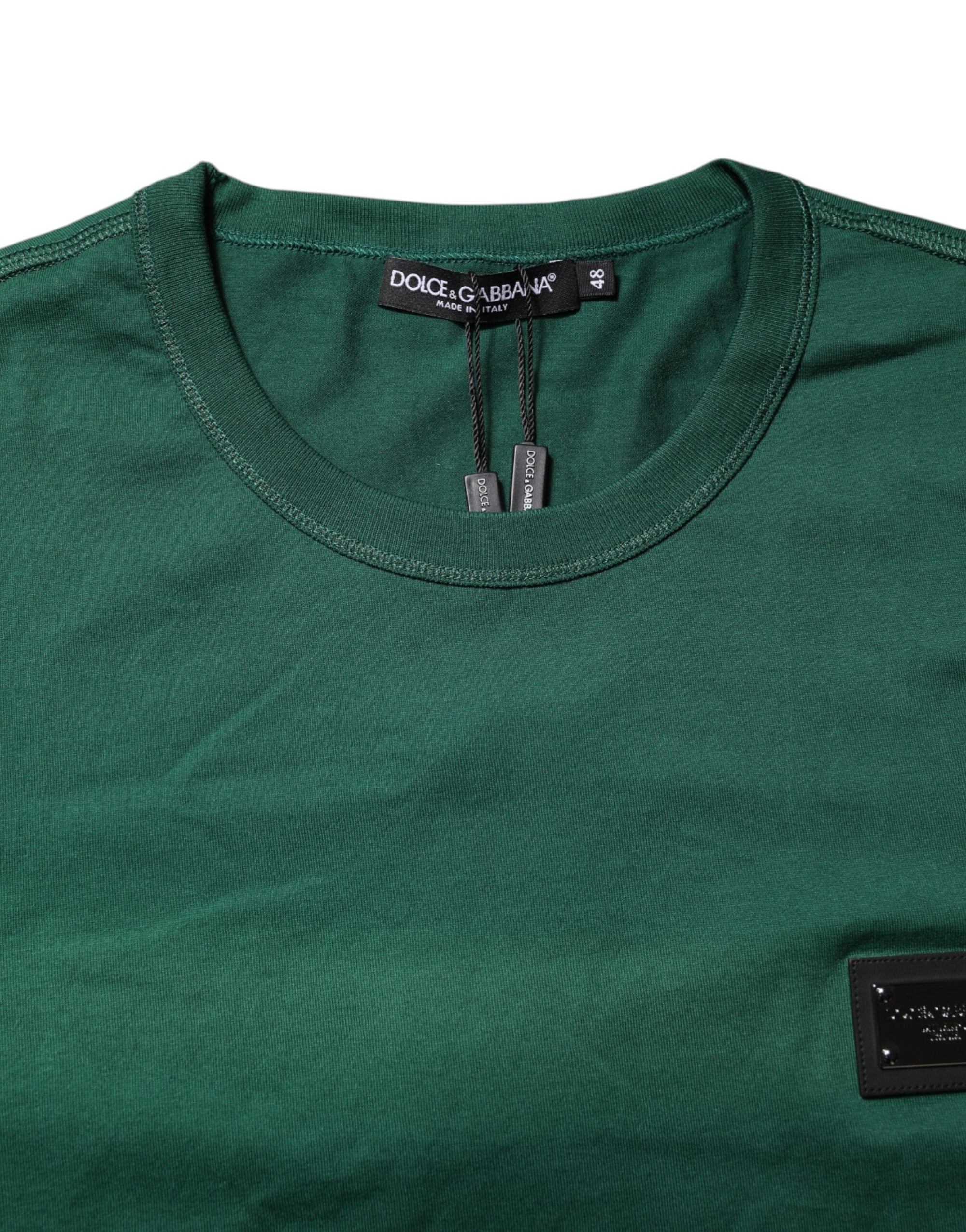 Dolce & Gabbana Green Cotton DG Plaque Round Neck T-shirt