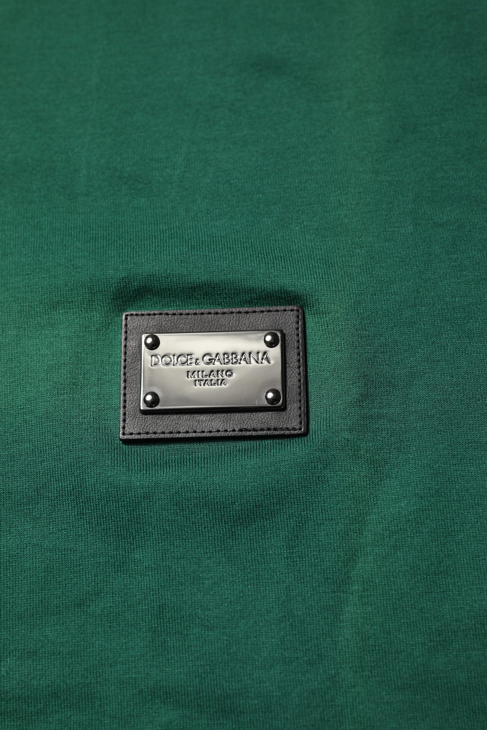 Dolce & Gabbana Green Cotton DG Plaque Round Neck T-shirt