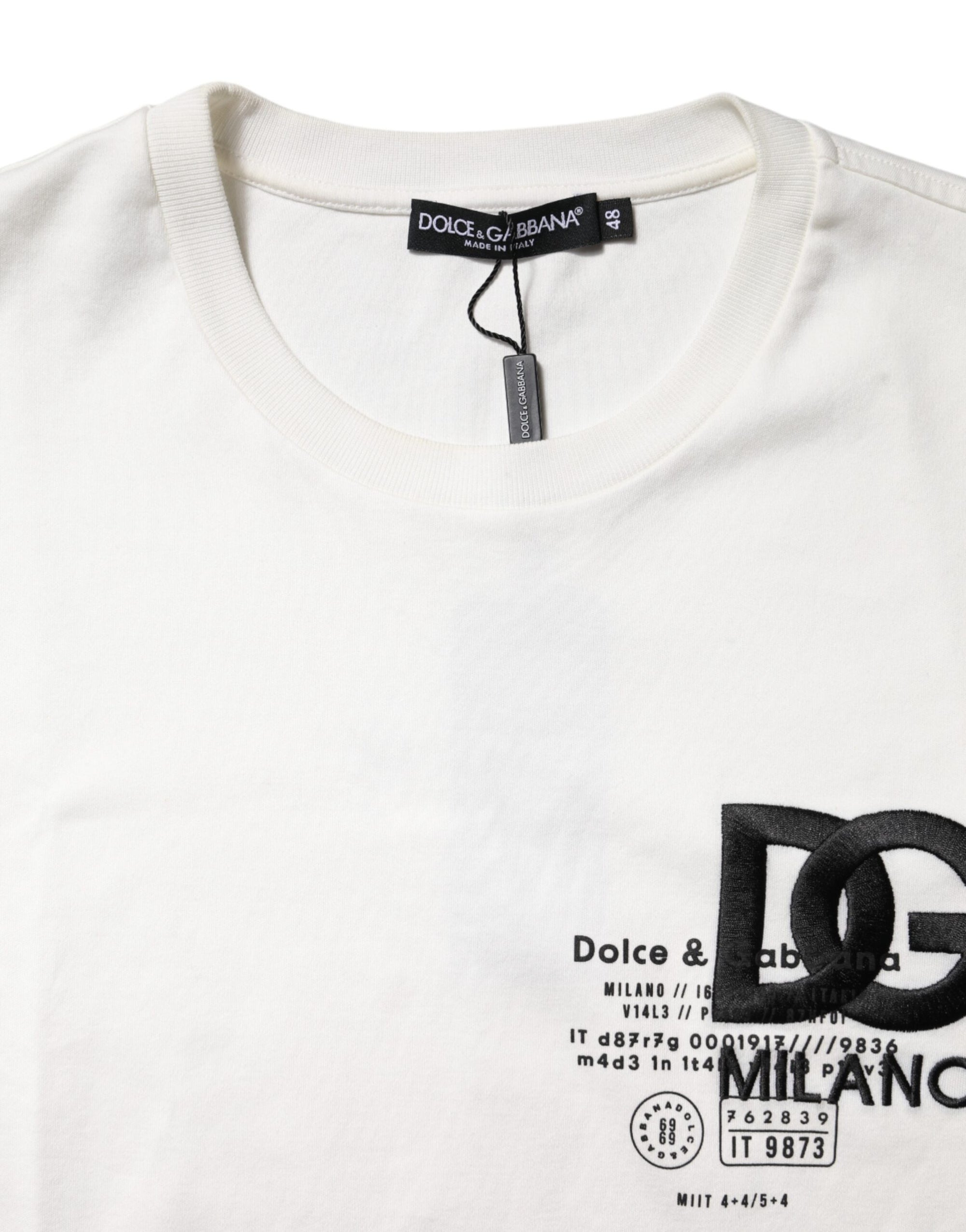 Dolce & Gabbana White Cotton DG Embroidery Round Neck T-shirt