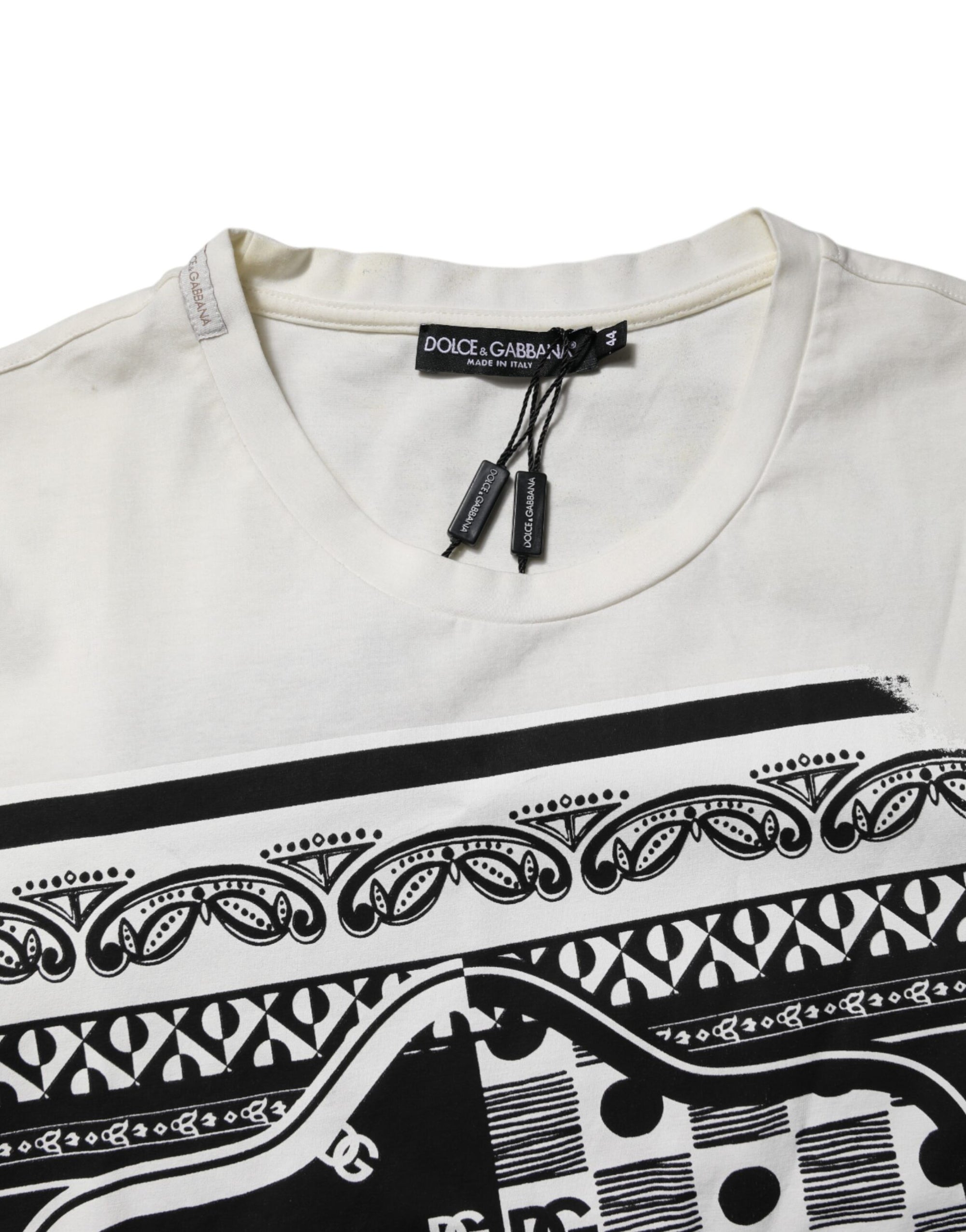 Dolce & Gabbana White Cotton Logo Bandana Print T-shirt