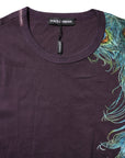 Dolce & Gabbana Black Cotton Peacock Print Round Neck T-shirt