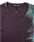Dolce & Gabbana Black Cotton Peacock Print Round Neck T-shirt