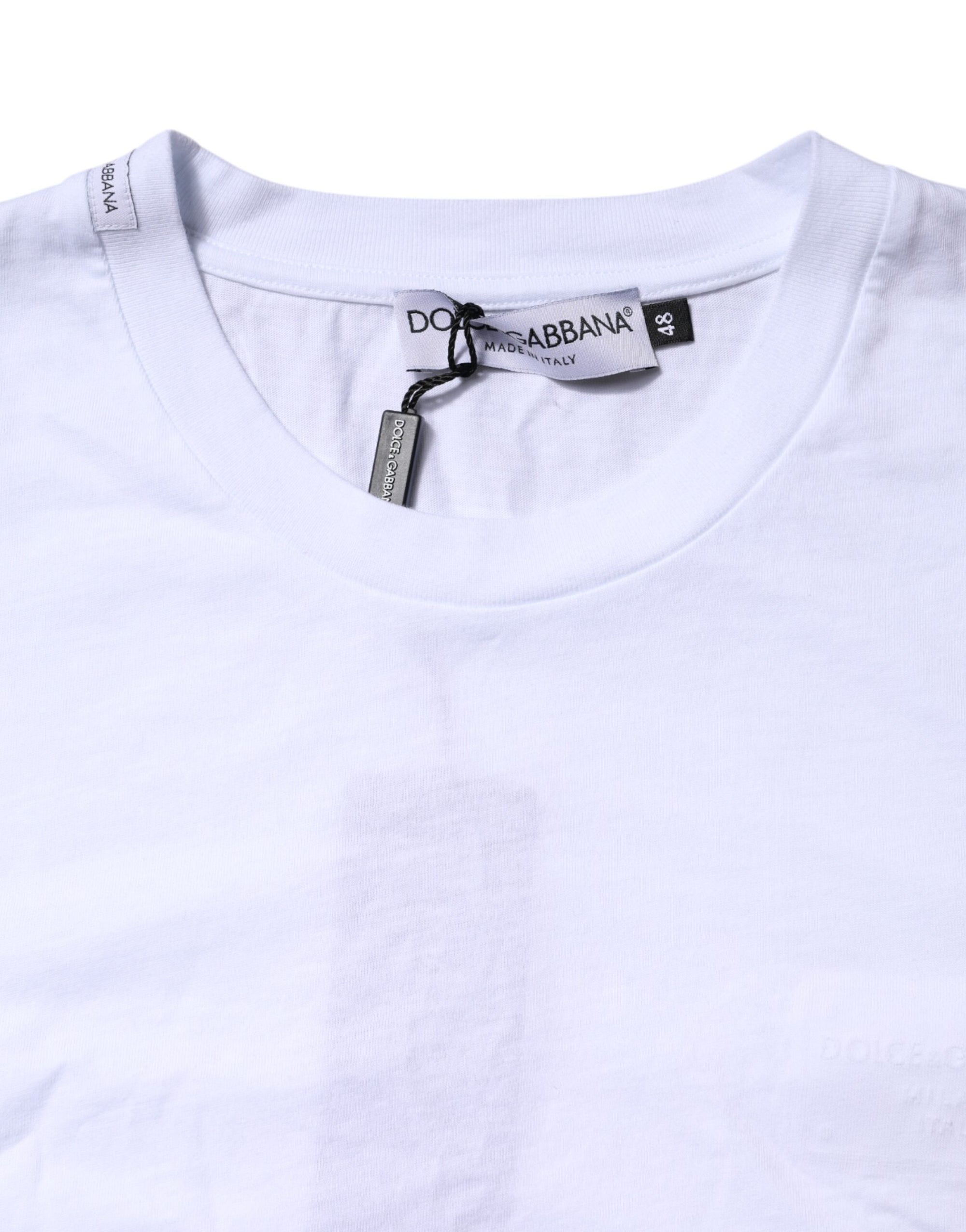 Dolce & Gabbana White Cotton Logo Patch Crew Neck T-shirt