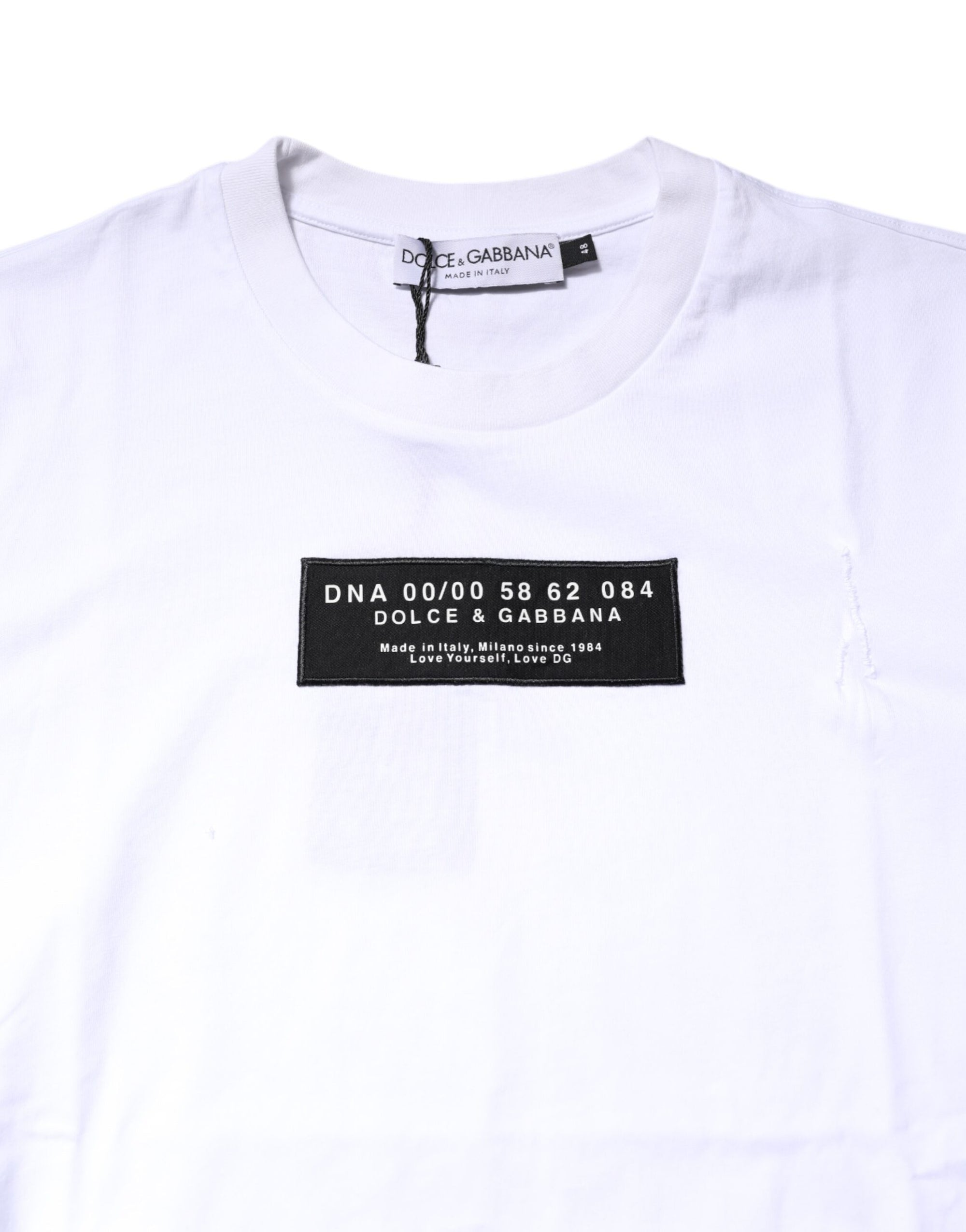 Dolce & Gabbana White Cotton Logo Patch Crew Neck T-shirt