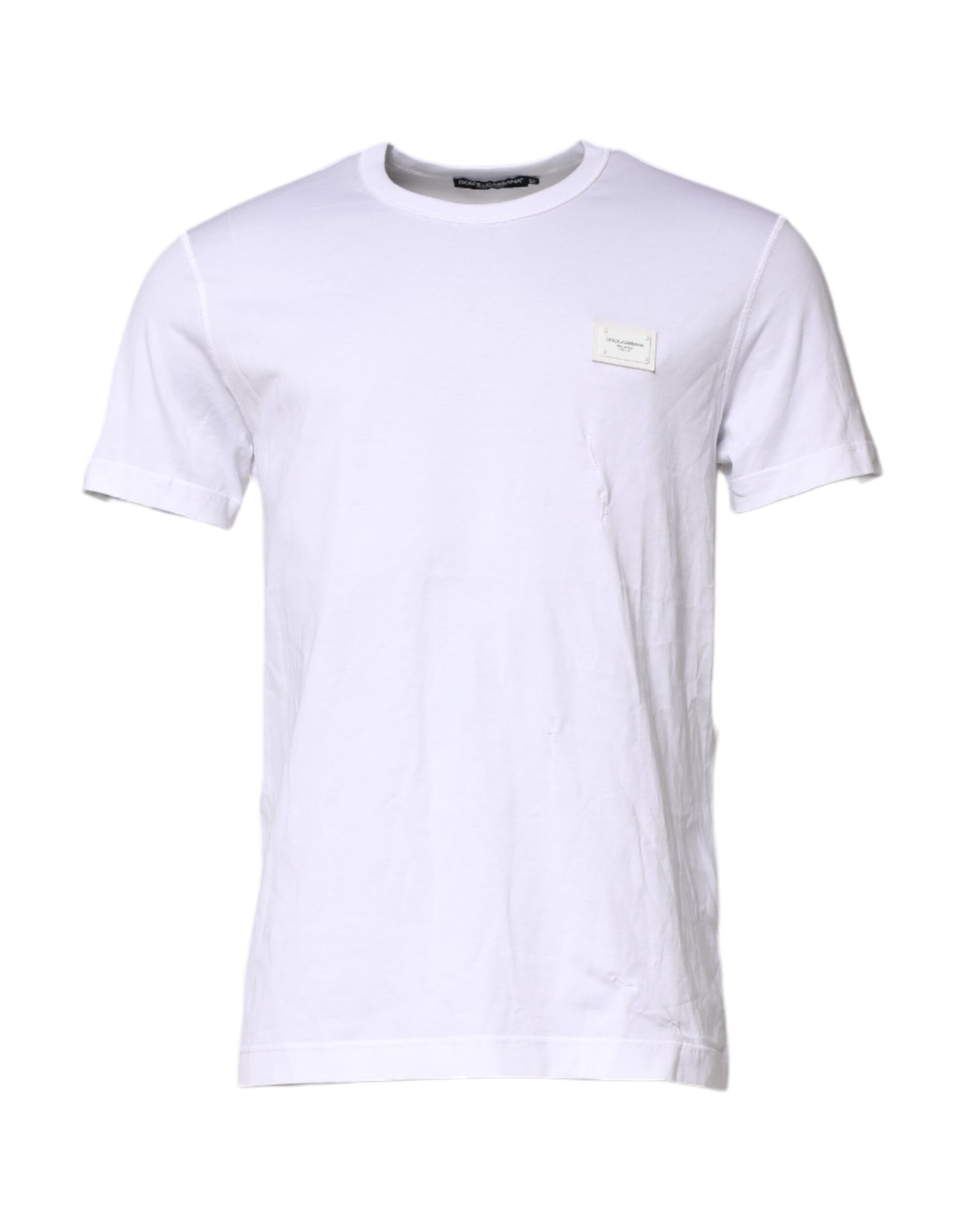 Dolce & Gabbana White Cotton Logo Plaque Round Neck T-shirt