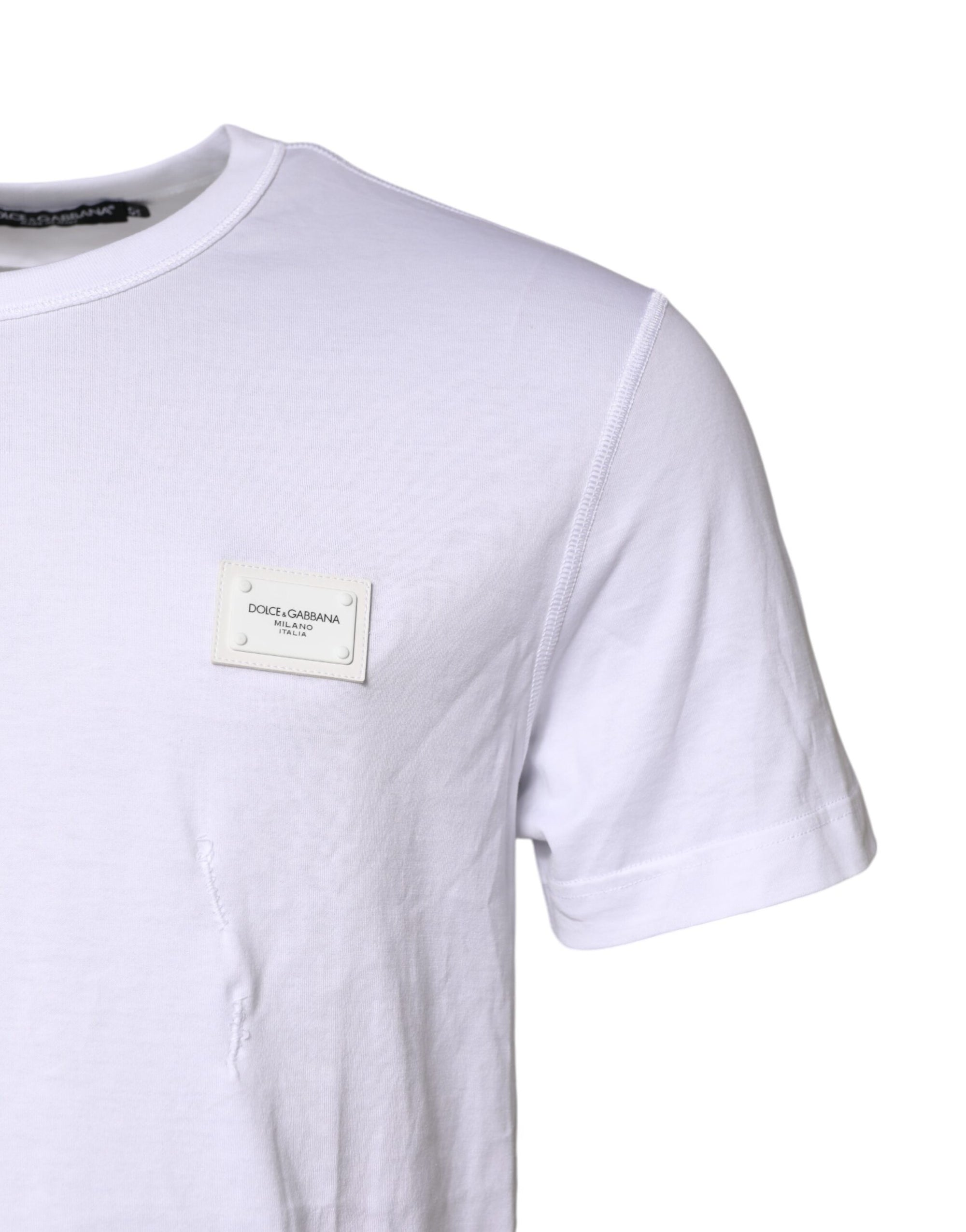 Dolce & Gabbana White Cotton Logo Plaque Round Neck T-shirt