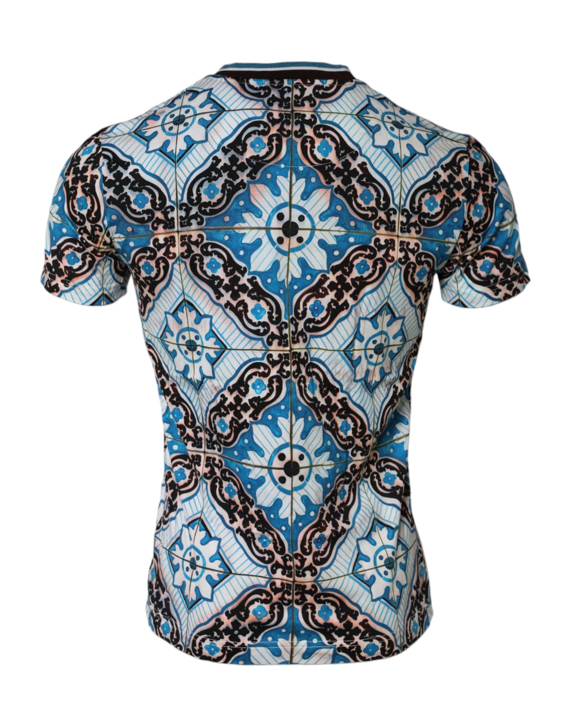 Dolce & Gabbana Blue Cotton Majolica Print Round Neck T-shirt