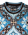 Dolce & Gabbana Blue Cotton Majolica Print Round Neck T-shirt
