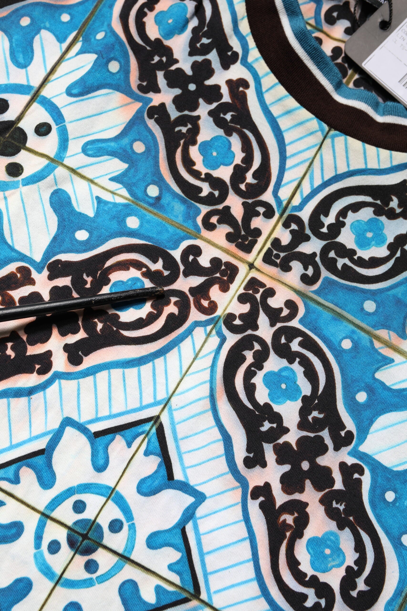 Dolce & Gabbana Blue Cotton Majolica Print Round Neck T-shirt