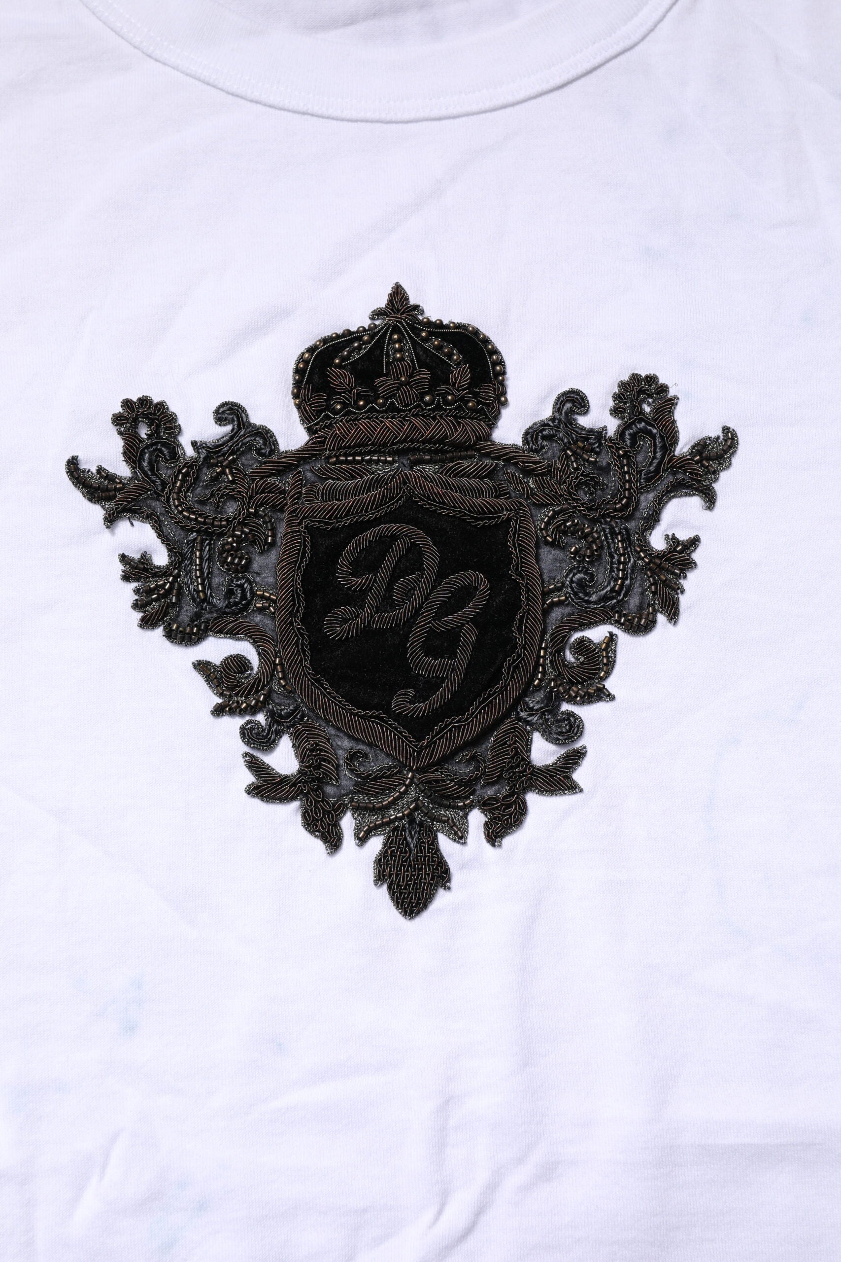 Dolce & Gabbana White Cotton Embroidered Round Neck T-shirt