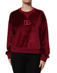 Dolce & Gabbana Red Cotton Velvet Crew Neck Pullover Sweater