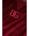 Dolce & Gabbana Red Cotton Velvet Crew Neck Pullover Sweater