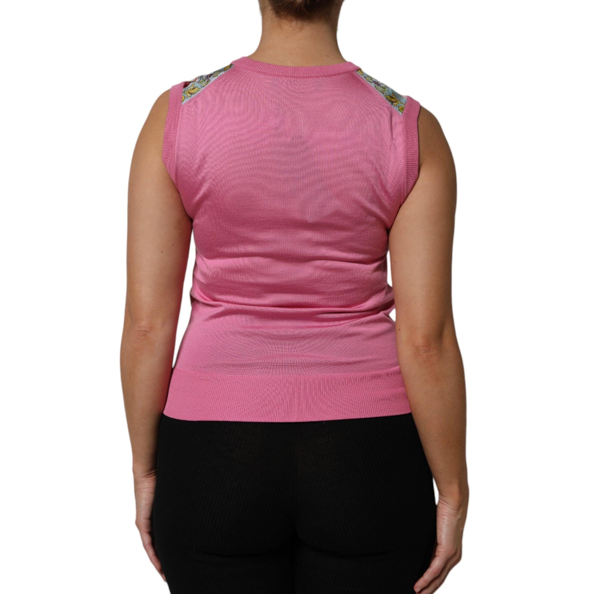 Dolce & Gabbana Pink Silk Araneine Siciliana Sleeveless Top