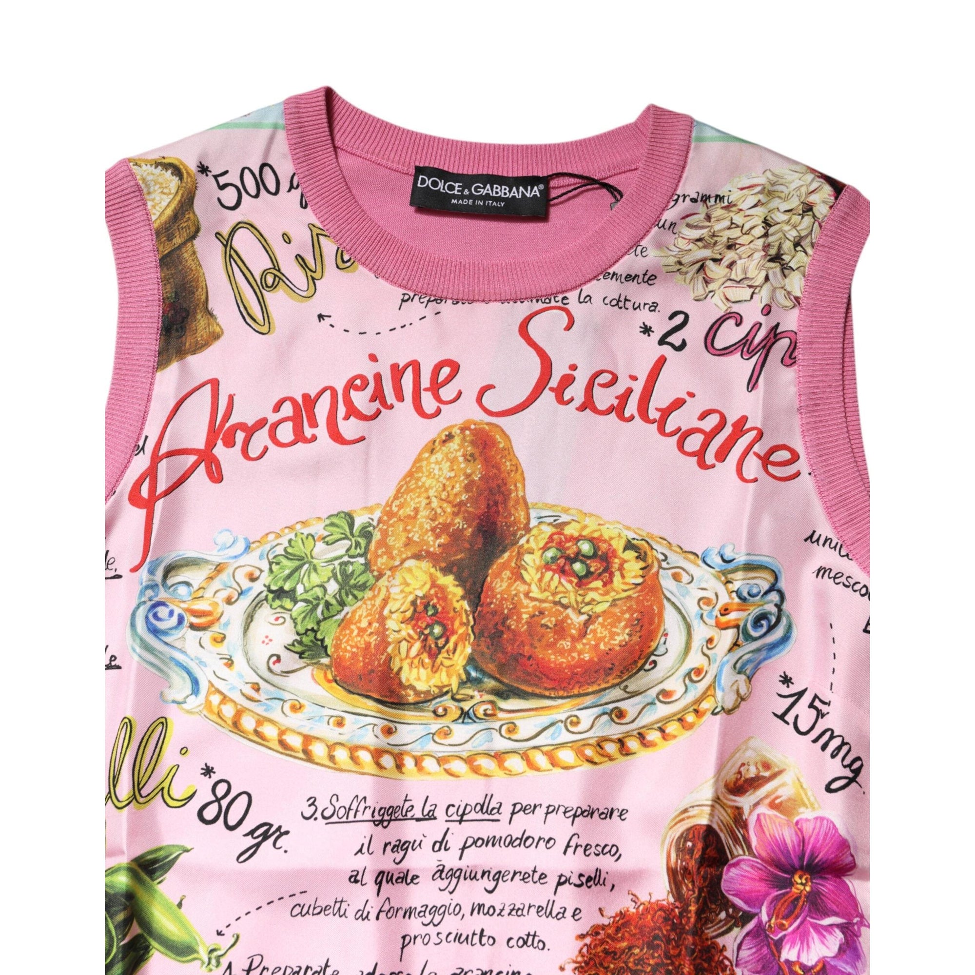 Dolce & Gabbana Pink Silk Araneine Siciliana Sleeveless Top