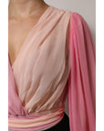 Dolce & Gabbana Pink Plunging V-neck Long Sleeves Blouse Top