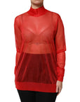 Dolce & Gabbana Red Tulle Turtleneck Long Sleeve Blouse Top