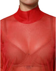 Dolce & Gabbana Red Tulle Turtleneck Long Sleeve Blouse Top
