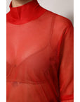 Dolce & Gabbana Red Tulle Turtleneck Long Sleeve Blouse Top