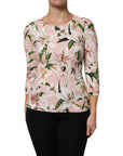 Dolce & Gabbana Pink Lily Print Viscose Round Neck Blouse Top