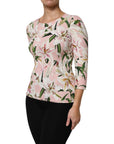 Dolce & Gabbana Pink Lily Print Viscose Round Neck Blouse Top