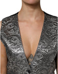 Dolce & Gabbana Silver Floral Jacquard Sleeveless Vest Top