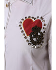 Dolce & Gabbana White Cotton Floral Embellished Shirt Top