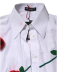 Dolce & Gabbana White Cotton Floral Appliques Dress Shirt Top