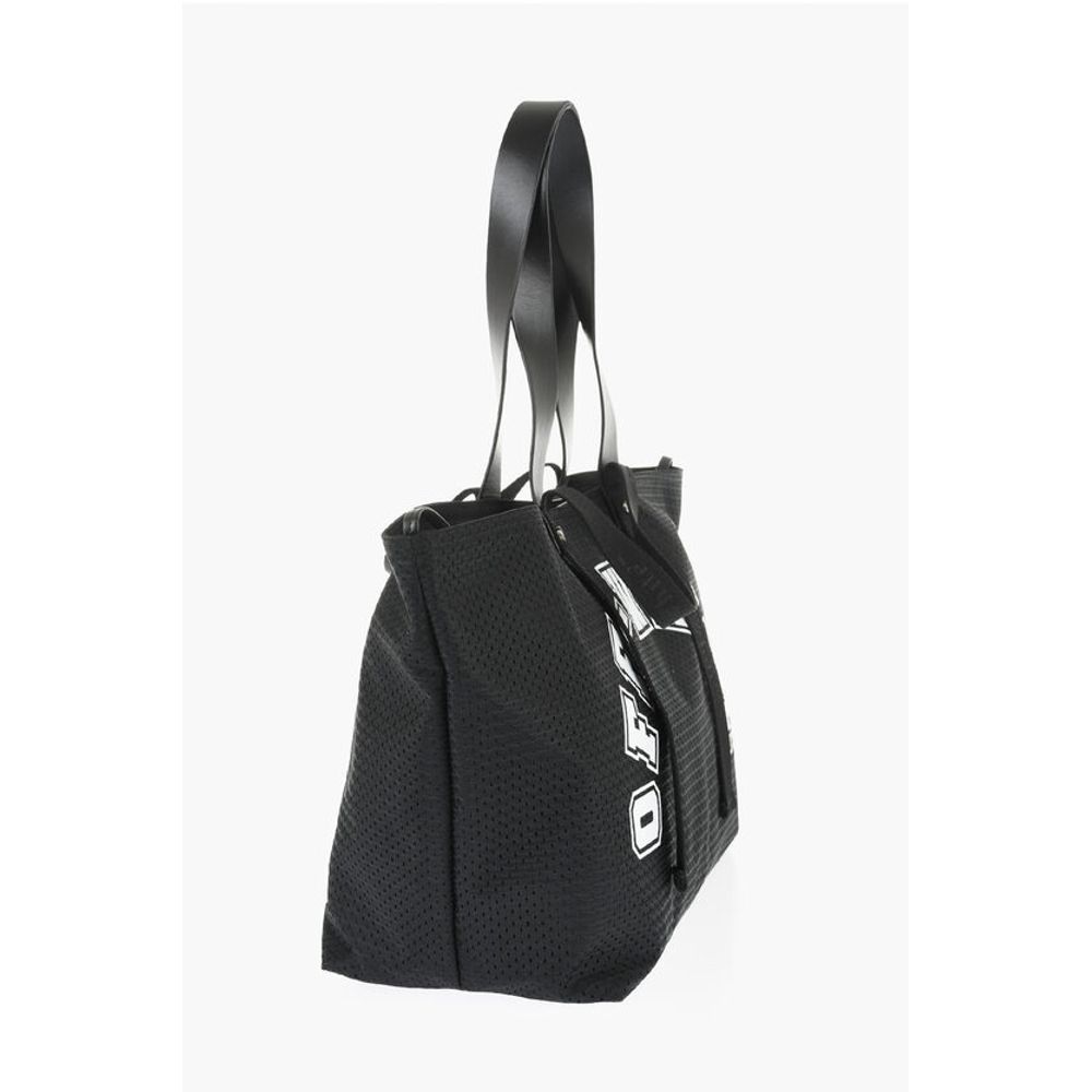 Off-White Perforated Fabric Tote bag with Leather Details