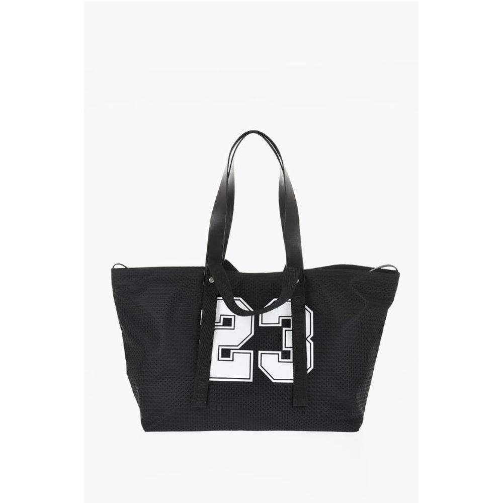 Off-White Perforated Fabric Tote bag with Leather Details