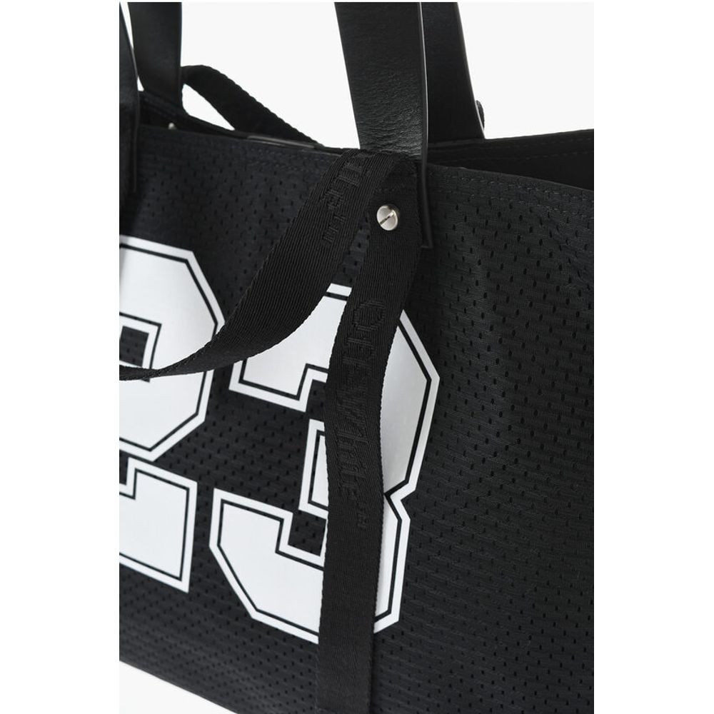 Off-White Perforated Fabric Tote bag with Leather Details