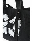 Off-White Perforated Fabric Tote bag with Leather Details