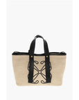 Off-White Raffia Tote Bag with Leather Details