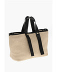 Off-White Raffia Tote Bag with Leather Details