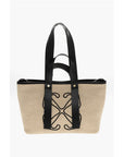 Off-White Raffia Tote Bag with Leather Details