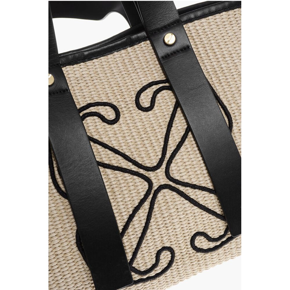 Off-White Raffia Tote Bag with Leather Details