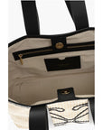 Off-White Raffia Tote Bag with Leather Details