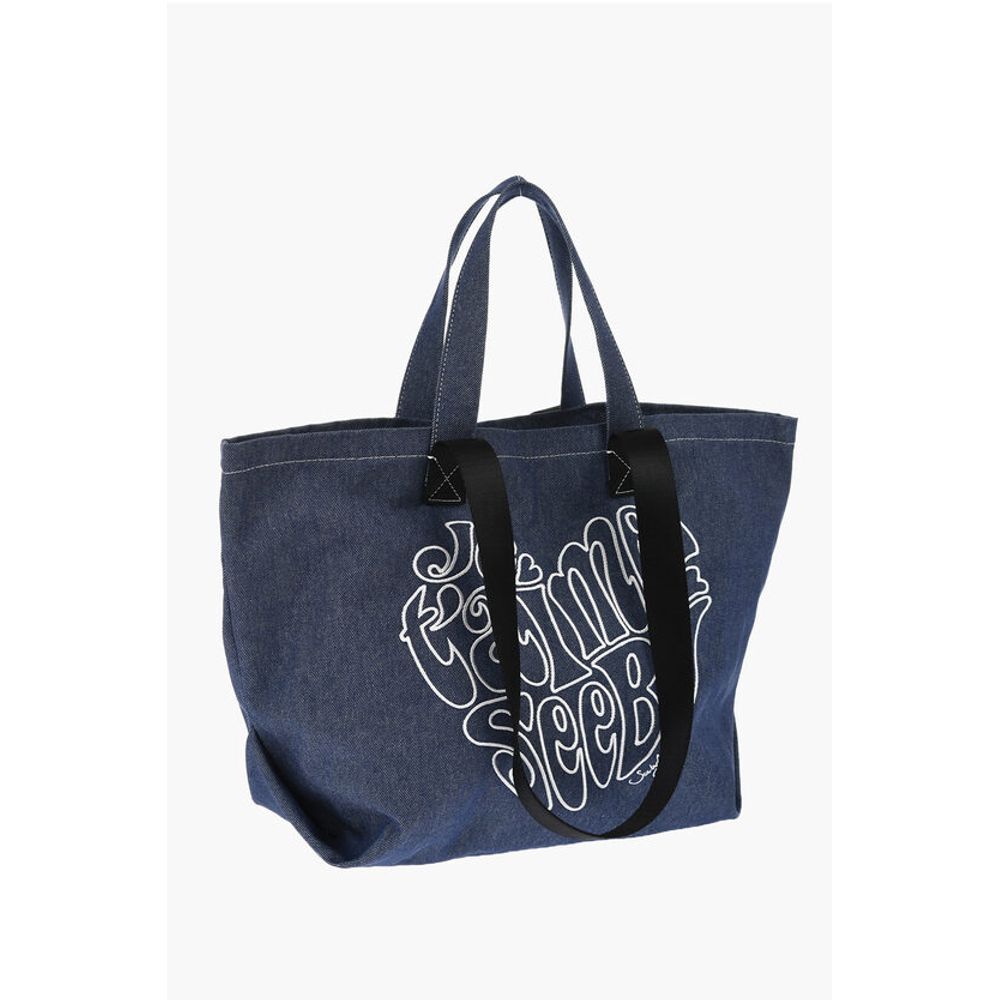 Chloé SEE BY Denim Tote Bag with Embossed Embroidery
