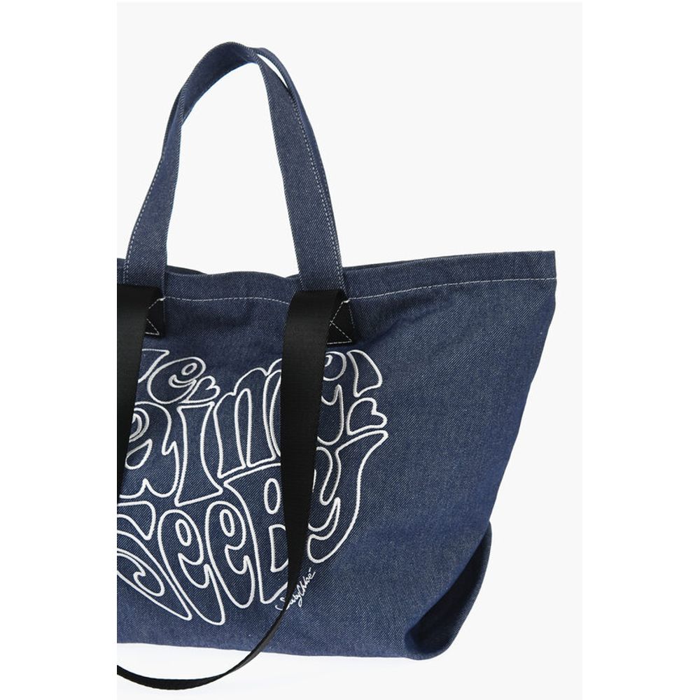 Chloé SEE BY Denim Tote Bag with Embossed Embroidery